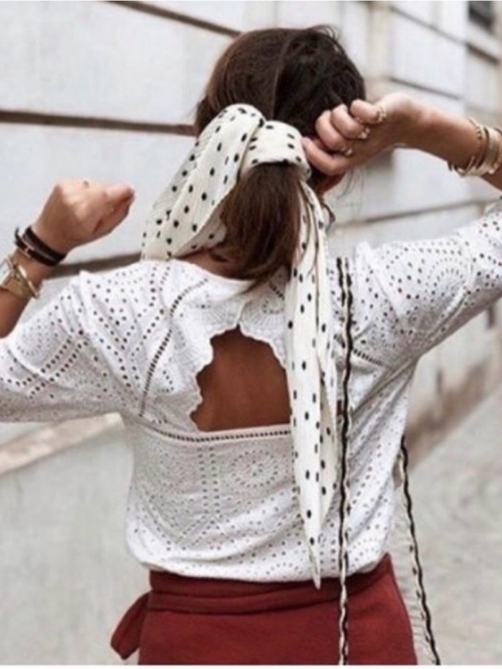 SEZANE ANDREA White v- neck Broderie Anglaise BLOUSE Top size 10 - Picture 4 of 10